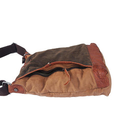 Canvas Leather Mens Distressed Brown Vertical Side Bag Messenger Bag Canvas Courier Bag for Men