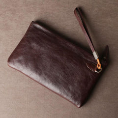 Genuine Leather Mens Clutch Cool Slim Wallet Zipper Clutch Wristlet Bag Wallet for Men Women