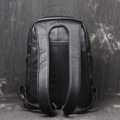 Black Leather Men's 14inch Computer Backpack Travel Backpack College Backpack For Men - imessengerbags