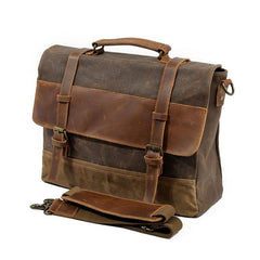 Mens Waxed Canvas Leather Side Bag Messenger Bag Canvas Courier Bag for Men