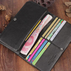 Genuine Leather Mens Cool Long Leather Wallet Bifold Clutch Wallet for Men