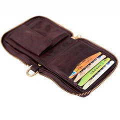 Cool Black Leather Mens billfold Biker Chain Wallet Coffee Bifold Zipper Biker Chain Wallet For Men - imessengerbags