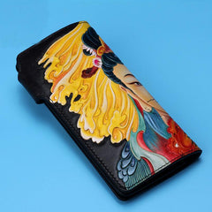 Handmade Leather Quan yin Buddha Mens Chain Biker Wallet Cool Leather Wallet With Chain Wallets for Men - imessengerbags