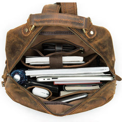 Cool Vintage Leather Mens 14inch Laptop Backpack Backpacks School Backpack Work Backpack for Men - imessengerbags