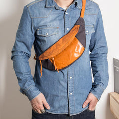 Canvas Leather Mens Sling Bag Dark Gray Chest Bag One Shoulder Backpack for Men - imessengerbags