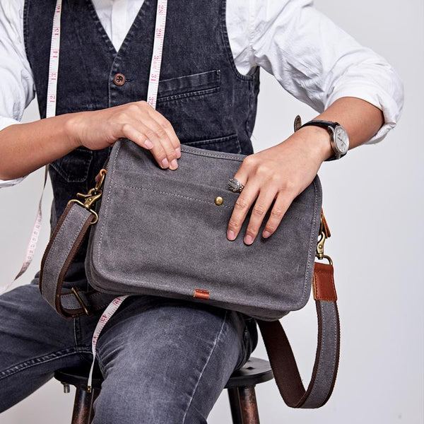 Canvas Cool Mens Small Square Side Bag Canvas Messenger Bags Canvas Travel Courier Bags for Men - imessengerbags