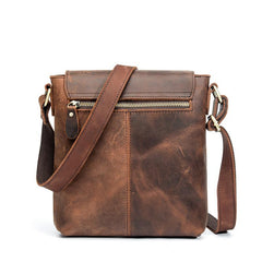 Vintage Brown Leather Men's Vertical Messenger Bag Small Side Bag Vertical Messenger Bag For Men - imessengerbags