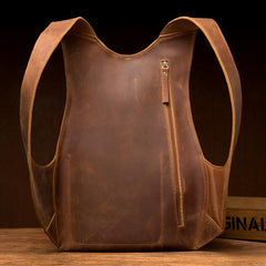 Cool Brown Leather Mens 13 inches Sport Backpack School Backpack Travel Backpack for Men - imessengerbags