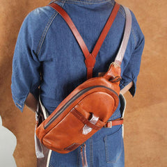 Genuine Leather Mens Cool Chest Bag Sling Bag Crossbody Bag Travel Bag Hiking Bag for men - imessengerbags