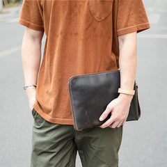 Vintage Business Leather Mens Brown Envelope Bag Document Purse Dark Brown Clutch For Men - imessengerbags