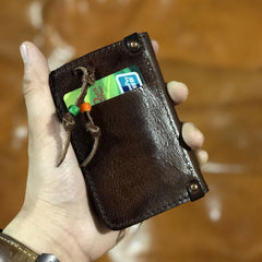 Handamde Genuine Leather Mens Cool Key Wallet Card Slim Wallet Key Holder Car Key Case for Men - imessengerbags