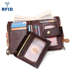 Bifold Leather Mens Dark Brown Small Wallet billfold Wallet Driver's License Wallet for Men - imessengerbags