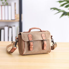Canvas Leather Mens Womens Green Portable Side Bag Khaki Messenger Bag Small Courier Bag For Men - imessengerbags