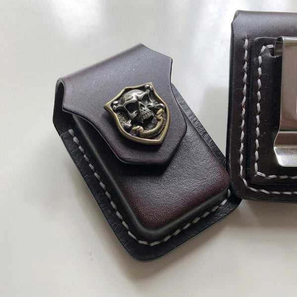 Handmade Black Leather Mens Car Key Case Brown Car Key Holder with Belt Loop/Belt Clip