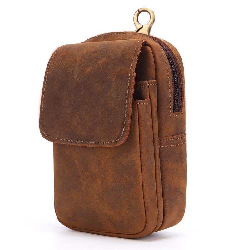 Cool Brown Leather Men's Cell Phone Holster Brown Belt Bag Belt Pouch For Men - imessengerbags