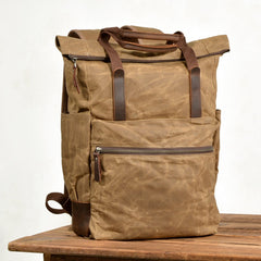 Cool Canvas Leather Mens Black College Backpack 15'' Computer Backpack Travel Backpack Hiking Bag for Men - imessengerbags