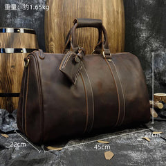 Cool Brown Leather Mens Weekender Bag Dark Coffee Travel Duffle Bag for Men