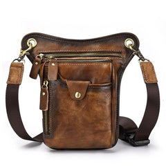 Vintage Brown Leather Men's CELL PHONE HOLSTER MINI SIDE BAG BELT POUCH Drop Leg Bag For Men - imessengerbags
