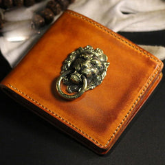Handmade Leather Lion Mens billfold Wallet Cool Leather Wallet Slim Wallet for Men - imessengerbags