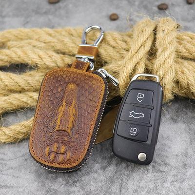 Brown Leather Men's Car Key and Oval Wallet Zipper Car Key Case Car Holder For Men