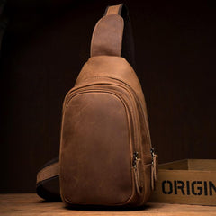 Cool Dark Brown Leather Mens Cool Sling Bag Crossbody Pack Brown Chest Bag Sling Pack for men - imessengerbags