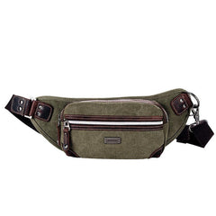 Navy Blue Canvas Leather Fanny Pack Women's Small Khaki Canvas Chest Bag Sling Hip Bag Waist Bag For Men