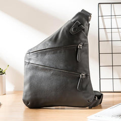 Badass Black Leather Men's Sling Bag Chest Bag Black One shoulder Backpack Bundy Bag For Men - imessengerbags