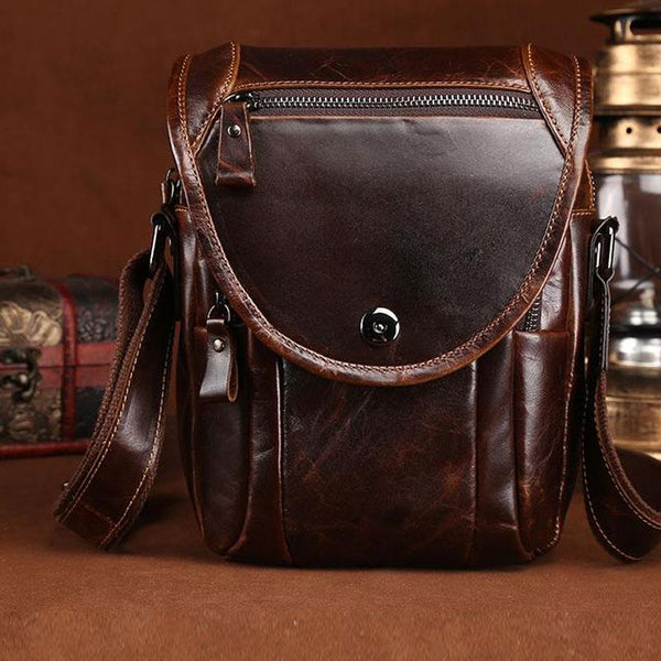 Cool Coffee Small Mens Leather Side Bag Messenger Bag Shoulder Bag for Men - imessengerbags