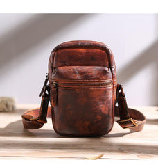 Black Leather MENS Small Vertical Side Bag Brown Messenger Bag Mobile Bag For Men