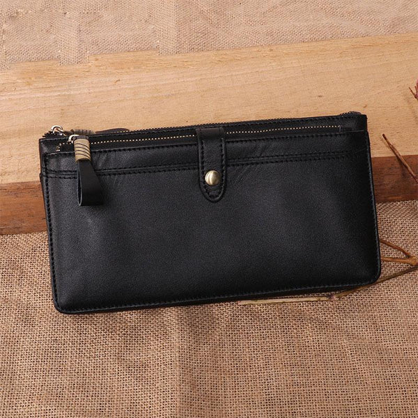 Cool Leather Long Wallet for Men Vintage Double Zipper Long Wallet for Men - imessengerbags