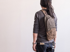 Canvas Leather Mens Cool Chest Bag Sling Bag Crossbody Bag Travel Bag Hiking Bag for men - imessengerbags