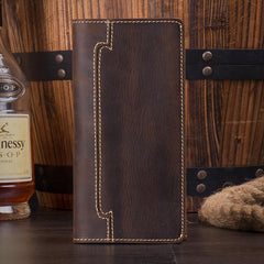 Cool Dark Brown Mens long Wallet Trifold Multi Cards Long Wallet  for Men - imessengerbags