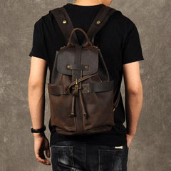 Genuine Leather Mens Cool Backpack Sling Bag Large Coffee Travel Bag Hiking Bag for men - imessengerbags