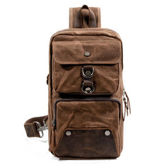 Cool Canvas Leather Mens Sling Bag Waterproof Chest Bag One Shoulder Backpack Phone Bag for Men - imessengerbags