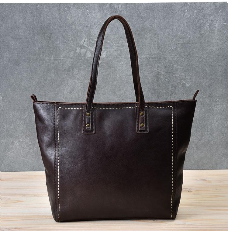 Leather Mens Womens 15" Large Shoulder Bag Brown Tote Bag Large Side Bag Dark Coffee Handbag For Men - imessengerbags