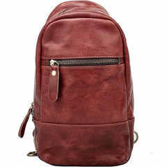Vintage Dark Brown Leather Mens Chest Bag Red Brown Sling Bag Sling Pack For Men - imessengerbags