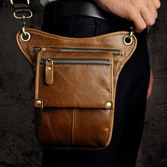 Mens Leather Biker Drop Leg Bag Waist Bag Belt Pouch Pack Side Bag for Men