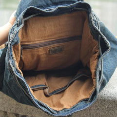 Fashion Denim Blue Mens Large Backpack Laptop Backpack Blue Jean Travel Backpacks For Men - imessengerbags