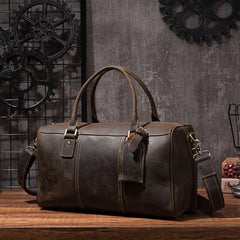 Cool Coffee Leather Mens Weekender Bags Vintage Travel Bags Duffle Bag for Men