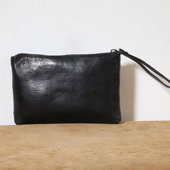Genuine Leather Mens Clutch Cool Slim Wallet Zipper Clutch Wristlet Wallet for Men