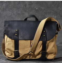 Canvas Leather Mens Army Green Postman Side Bag 14'' Black Messenger Bag Large Shoulder Bag For Men - imessengerbags