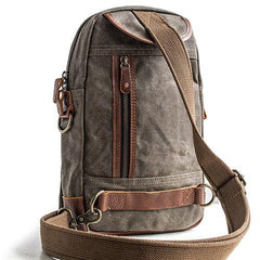 Canvas Leather Mens Cool Chest Bag Sling Bag Crossbody Bag Travel Bag Hiking Bag for men