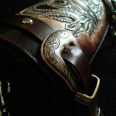 Cool Handmade RAM Skull Tooled Leather Mens Biker Saddle Bag Biker Barrel Side Bag Messenger Bag For Men - imessengerbags