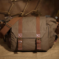 Green Waterproof CANVAS Mens 14'' Side Bag Khaki Messenger Bag FOR MEN