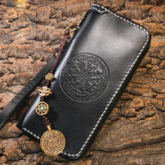Handmade Leather Mens Chain Biker Wallet Cool Leather Wallet Long Phone Wallets for Men - imessengerbags