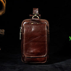 Small Mens Leather Belt Pouch Holster Belt Case Cell Phone Waist Pouch for Men - imessengerbags