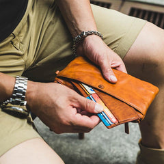 Cool Tan Leather Mens Long Wallet Clutch Wallet Black Wristlet Long Wallet Phone Wallet For Men - imessengerbags
