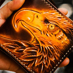Handmade Leather Tooled Eagle Mens billfold Wallet Cool Leather Wallet Slim Wallet for Men - imessengerbags