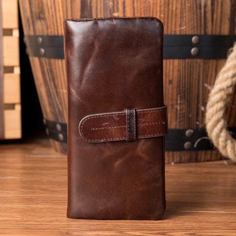 Brown Vintage Mens long Wallet Bifold Long Wallet Clutch Wallet Long Wallets for Men