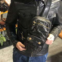 Genuine Leather Mens Cool Chest Bag Sling Bag Crossbody Bag Travel Bag Hiking Bag for men - imessengerbags